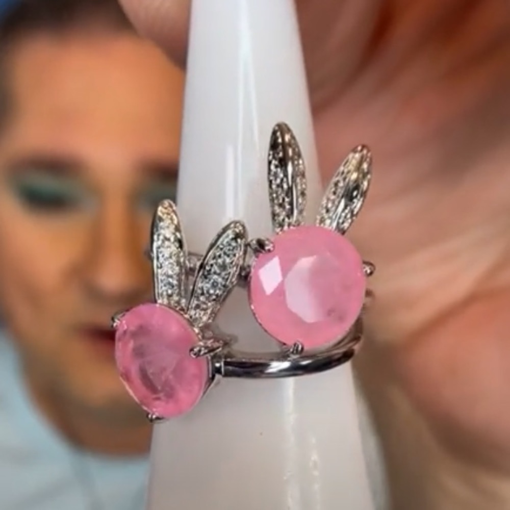 One of a kind pink fusion stone bunny ring